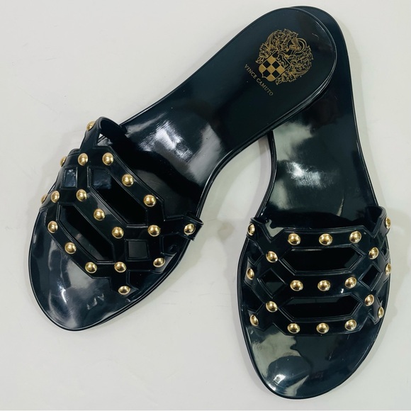 Vince Camuto Emelon Black Jelly Slide Sandals with Gold Studs - Picture 4 of 10